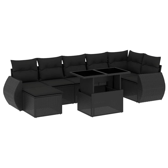 Set Divani da Giardino con Cuscini 8 pz Nero in Polyrattan