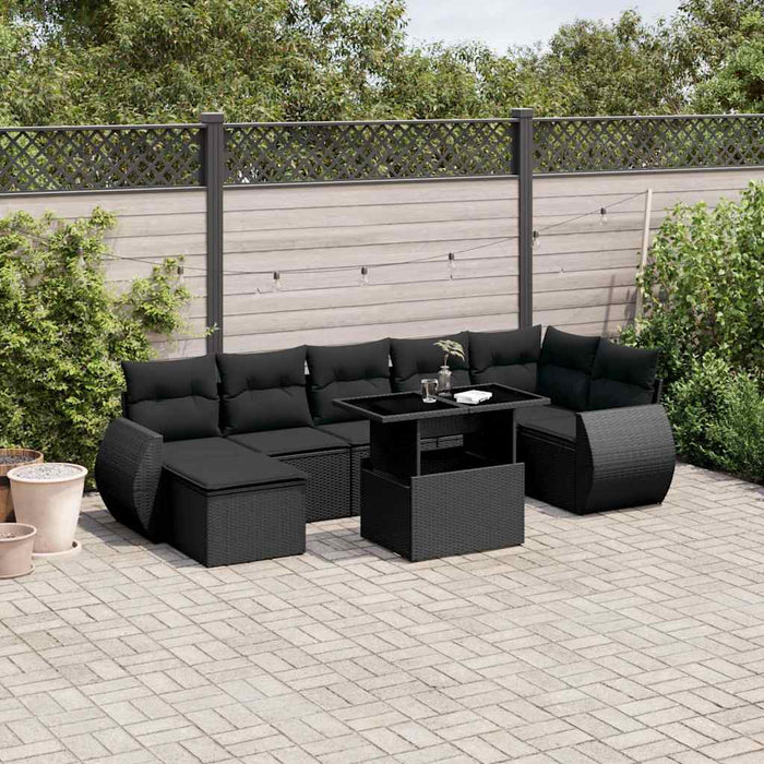 Set Divani da Giardino con Cuscini 8 pz Nero in Polyrattan