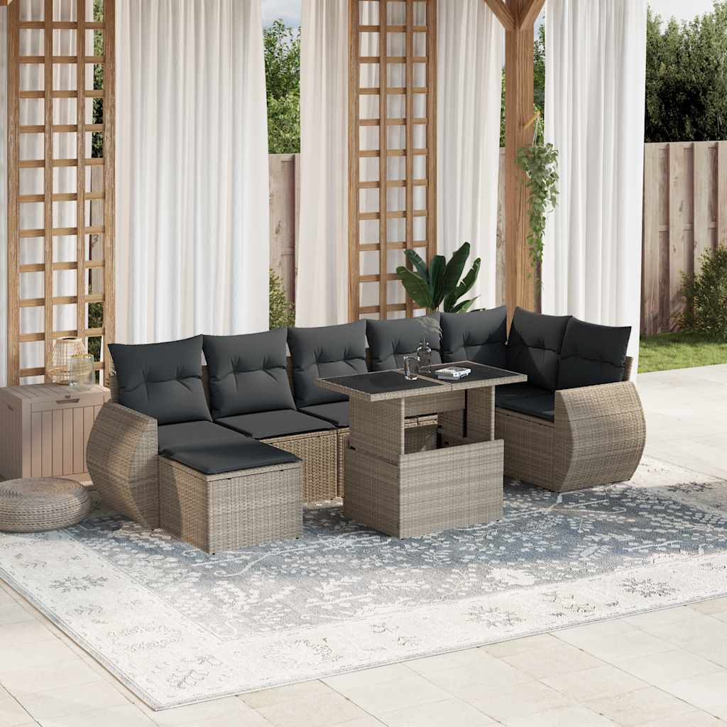vidaXL Set Divano da Giardino 8pz con Cuscini Grigio Chiaro Polyrattan
