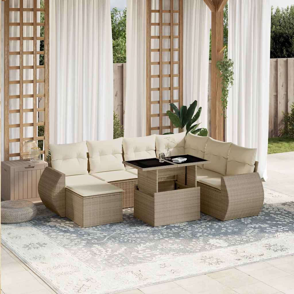 vidaXL Set Divano da Giardino 8 pz con Cuscini Beige in Polyrattan