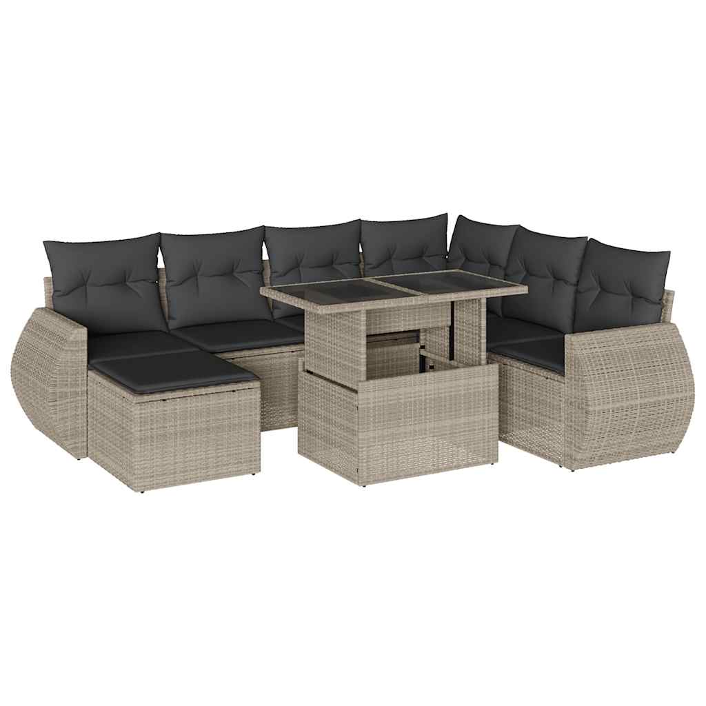 vidaXL Set Divano da Giardino 8pz con Cuscini Grigio Chiaro Polyrattan