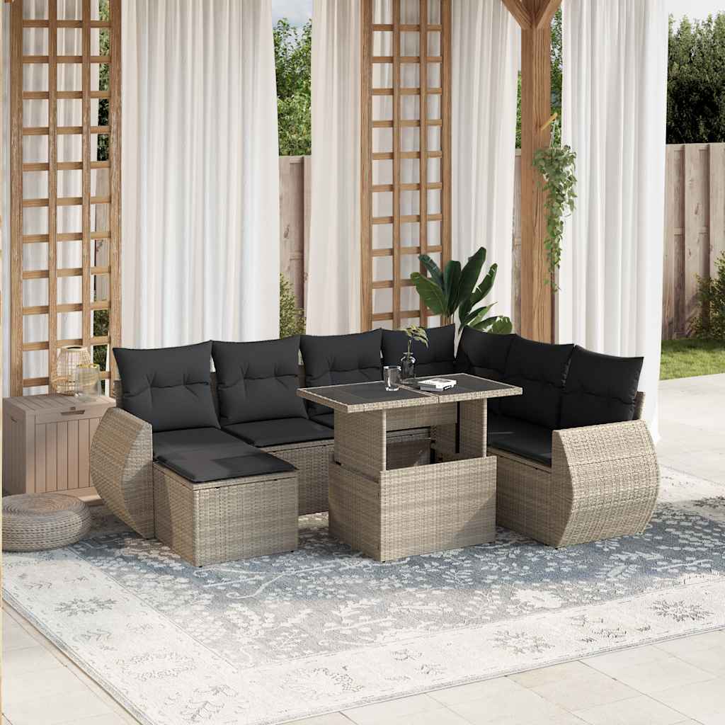 vidaXL Set Divano da Giardino 8pz con Cuscini Grigio Chiaro Polyrattan