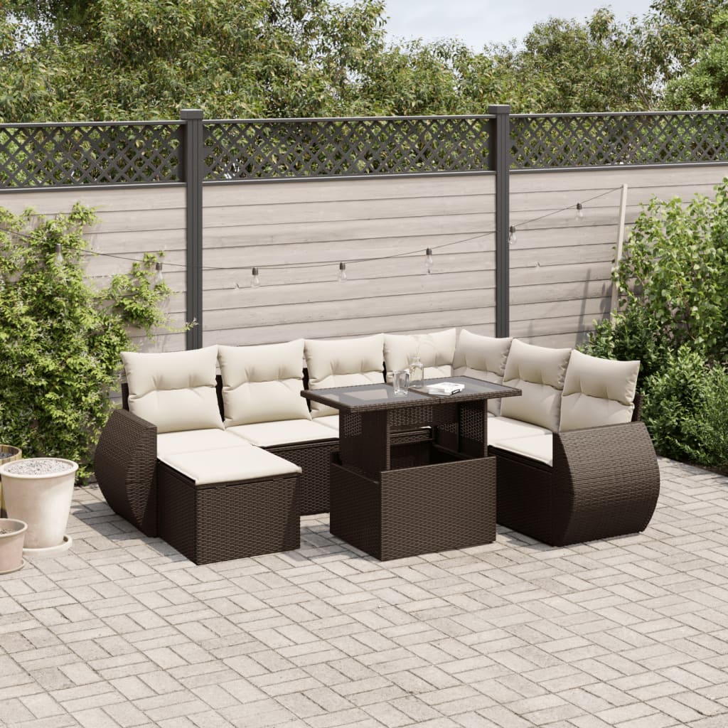 vidaXL Set Divani da Giardino 8 pz con Cuscini Marrone in Polyrattan