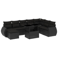 Set Divani da Giardino 9 pz con Cuscini Nero in Polyrattan