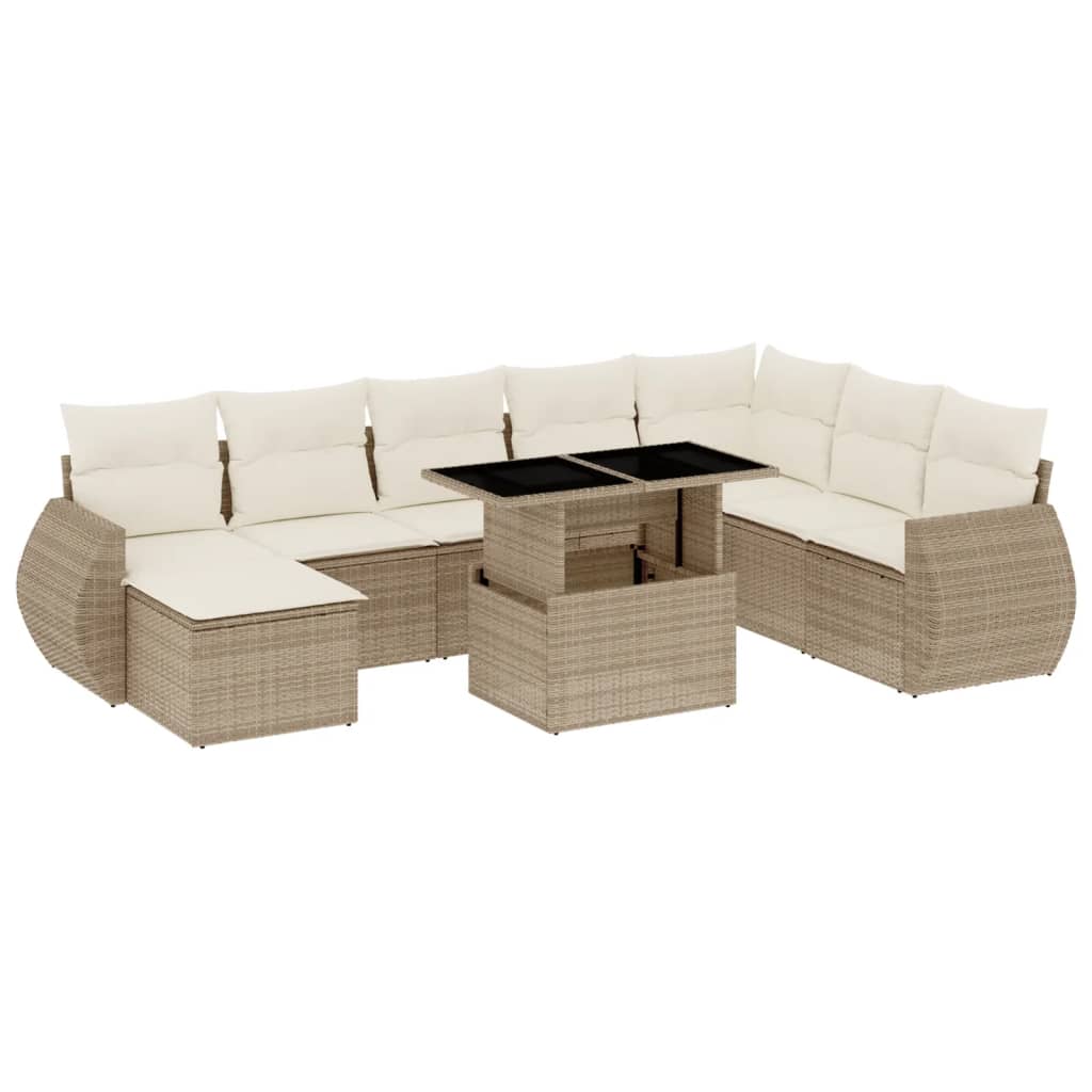 vidaXL Set Divano da Giardino 9 pz con Cuscini Beige in Polyrattan