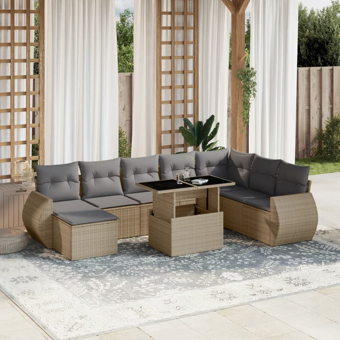 vidaXL Set Divano da Giardino 9 pz con Cuscini Beige in Polyrattan