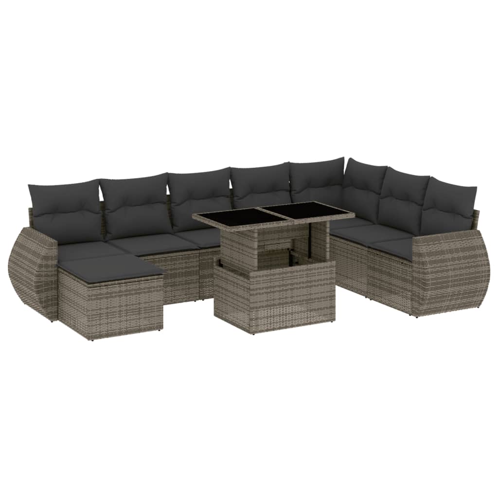 Set Divano da Giardino 9 pz con Cuscini Grigio in Polyrattan 3268730