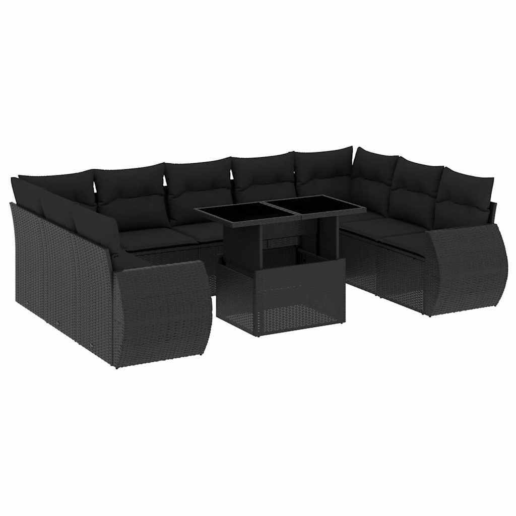 vidaXL Set Divani da Giardino 10pz con Cuscini in Polyrattan Nero