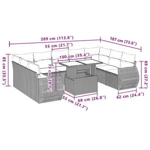 vidaXL Set Divani da Giardino 10pz con Cuscini in Polyrattan Nero