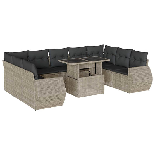 vidaXL Set Divano Giardino 10 pz con Cuscini Grigio Chiaro Polyrattan