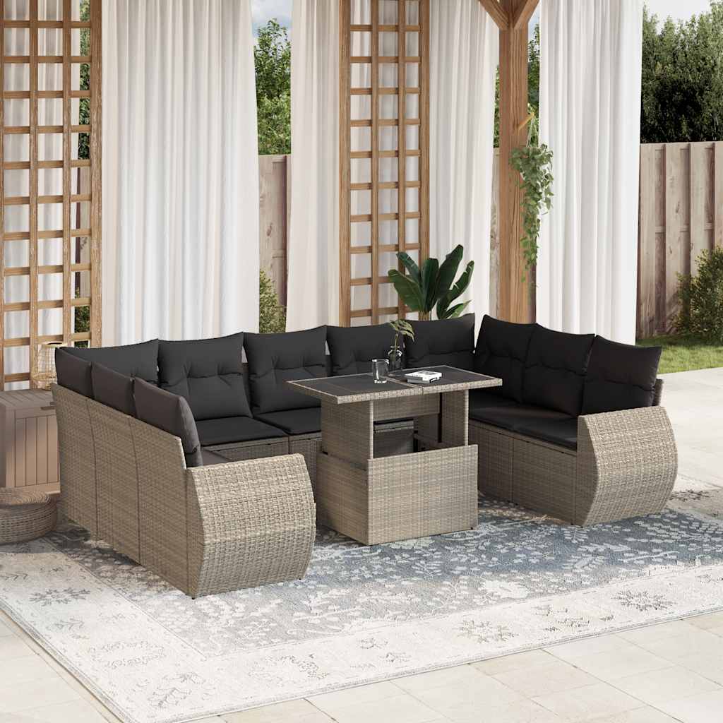 vidaXL Set Divano Giardino 10 pz con Cuscini Grigio Chiaro Polyrattan