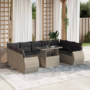 vidaXL Set Divano Giardino 10 pz con Cuscini Grigio Chiaro Polyrattan