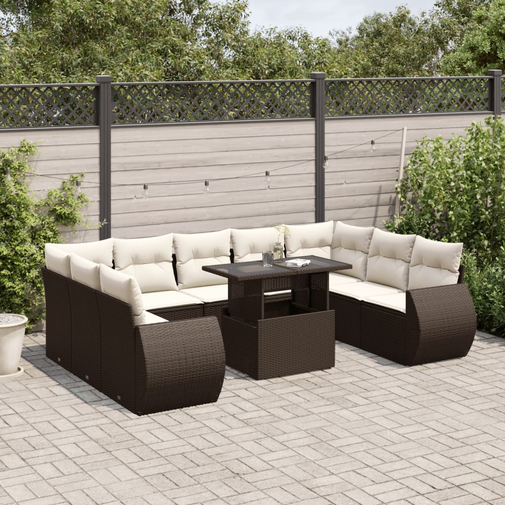 vidaXL Set Divani da Giardino 10pz con Cuscini in Polyrattan Marrone