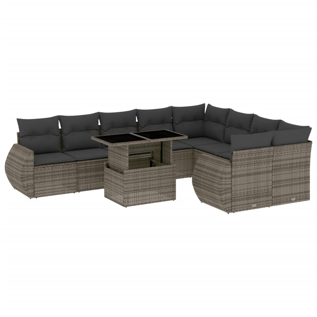 Set Divano da Giardino 10 pz con Cuscini Grigio in Polyrattan 3268760