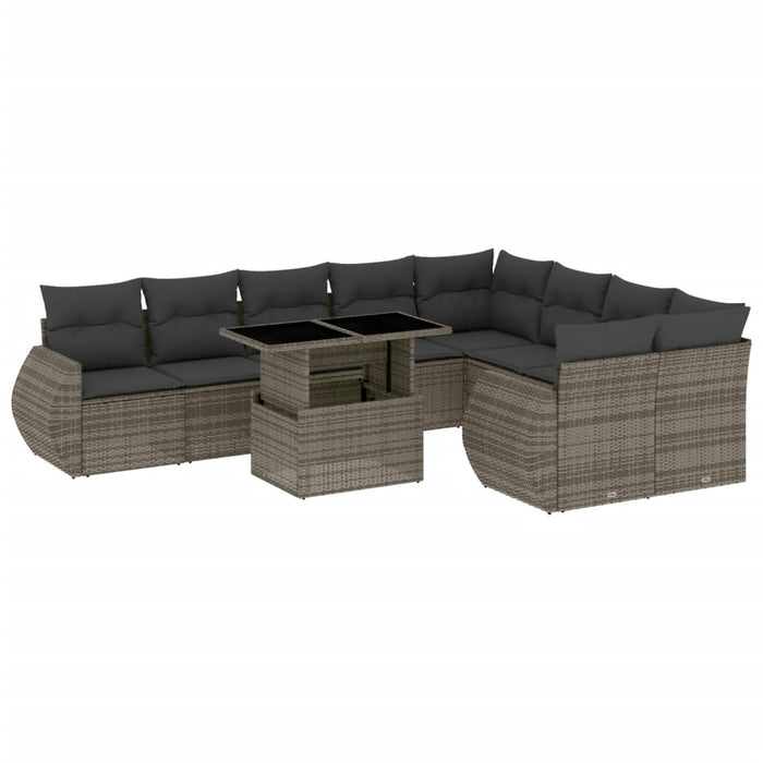 Set Divano da Giardino 10 pz con Cuscini Grigio in Polyrattan 3268760