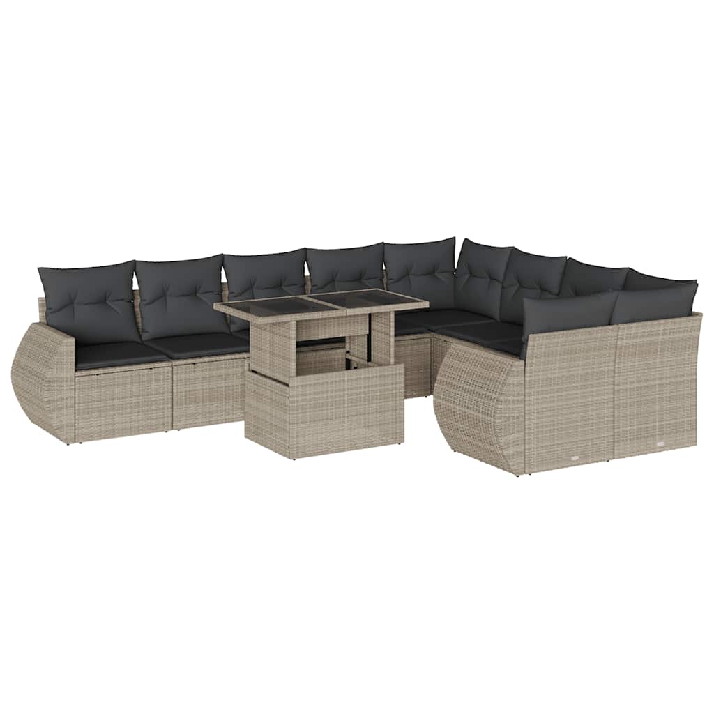 vidaXL Set Divano Giardino 10 pz con Cuscini Grigio Chiaro Polyrattan