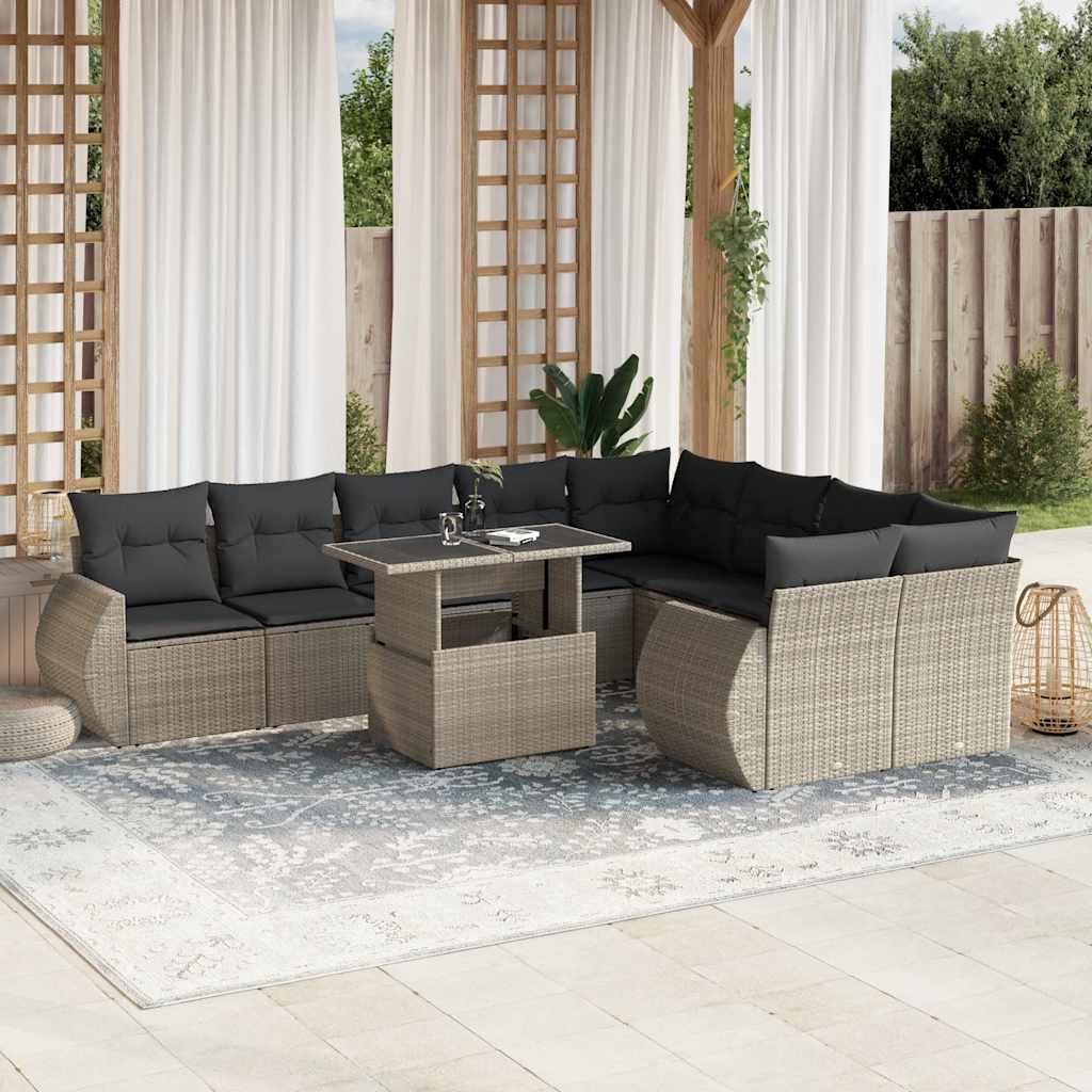 vidaXL Set Divano Giardino 10 pz con Cuscini Grigio Chiaro Polyrattan