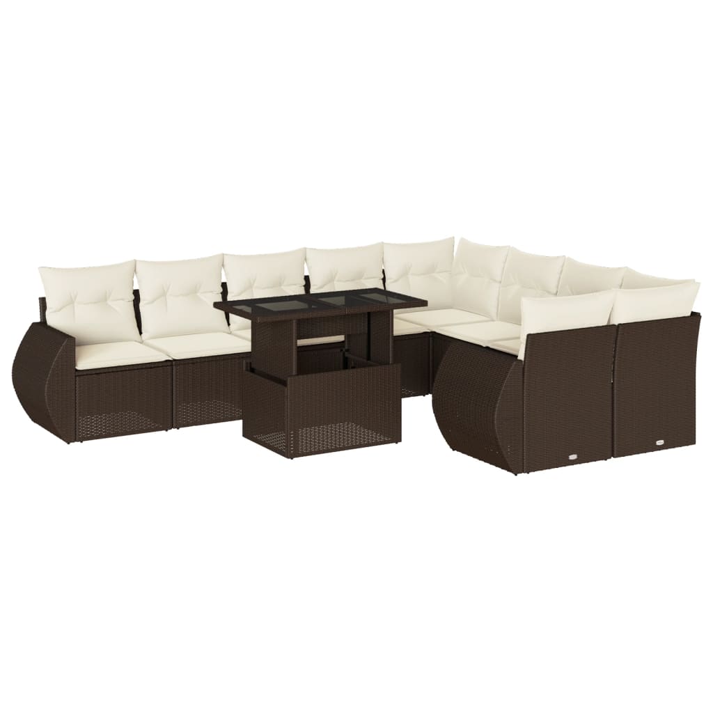 vidaXL Set Divani da Giardino 10pz con Cuscini in Polyrattan Marrone