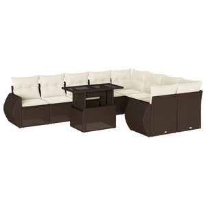 vidaXL Set Divani da Giardino 10pz con Cuscini in Polyrattan Marrone