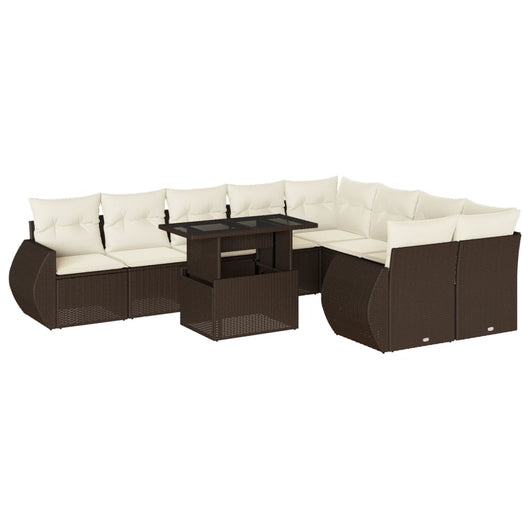 vidaXL Set Divani da Giardino 10pz con Cuscini in Polyrattan Marrone