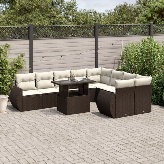 vidaXL Set Divani da Giardino 10pz con Cuscini in Polyrattan Marrone