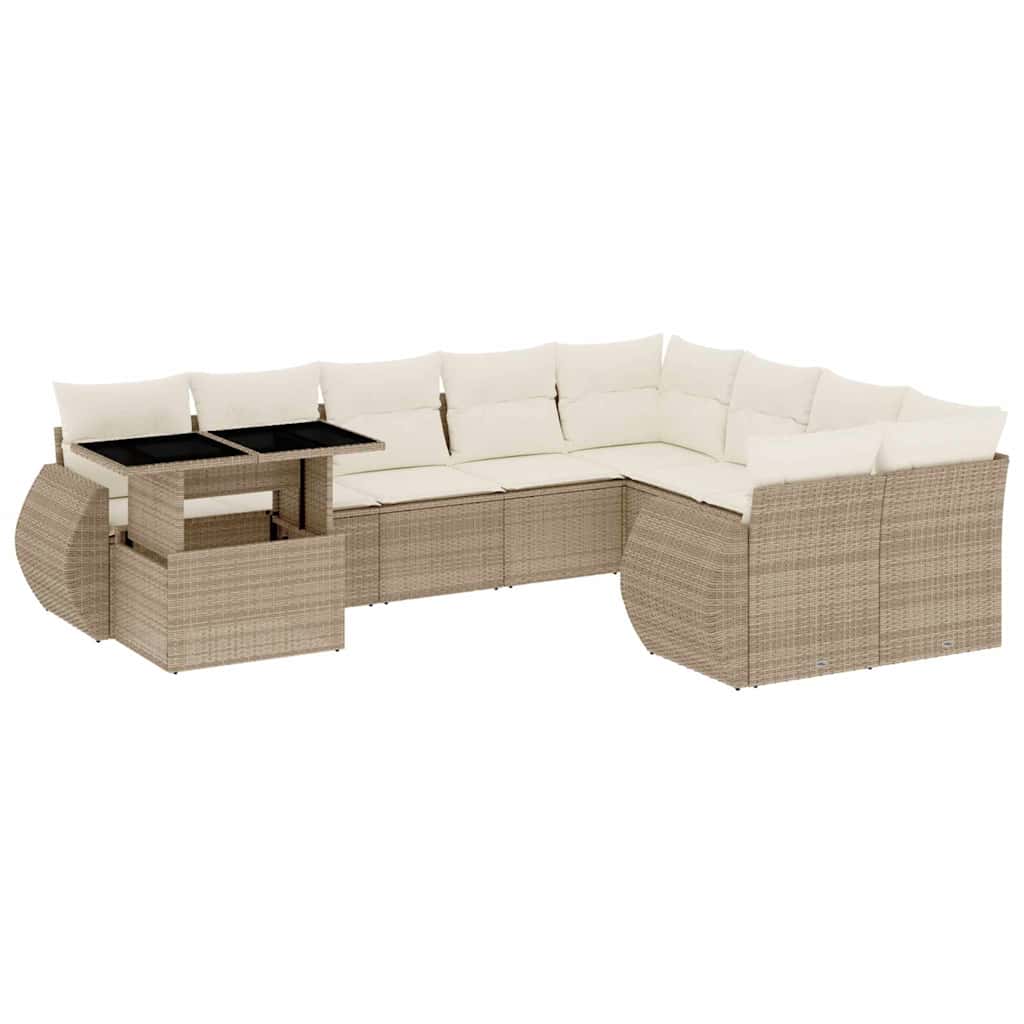 vidaXL Set Divano da Giardino 10 pz con Cuscini Beige in Polyrattan