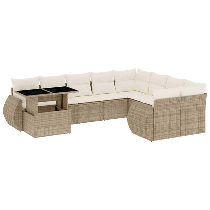 vidaXL Set Divano da Giardino 10 pz con Cuscini Beige in Polyrattan