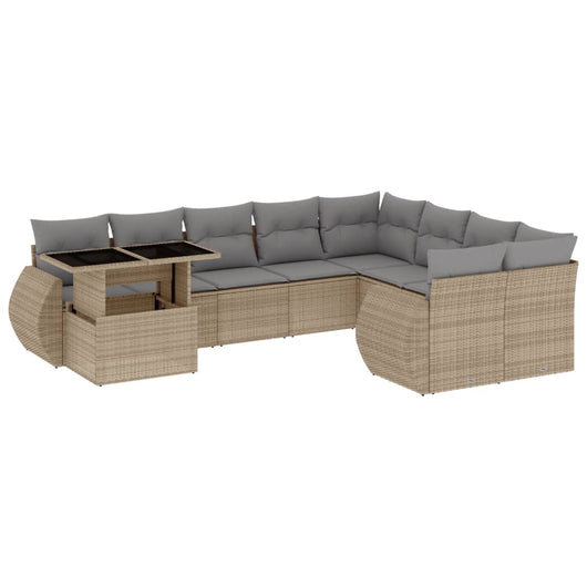 vidaXL Set Divano da Giardino 10 pz con Cuscini Beige in Polyrattan