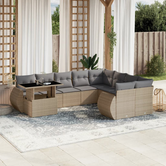 vidaXL Set Divano da Giardino 10 pz con Cuscini Beige in Polyrattan