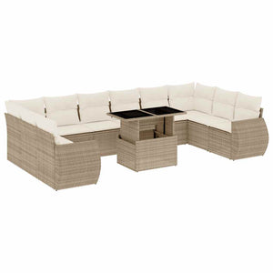 Set Divani da Giardino 11 pz con Cuscini Beige in Polyrattan 3268778