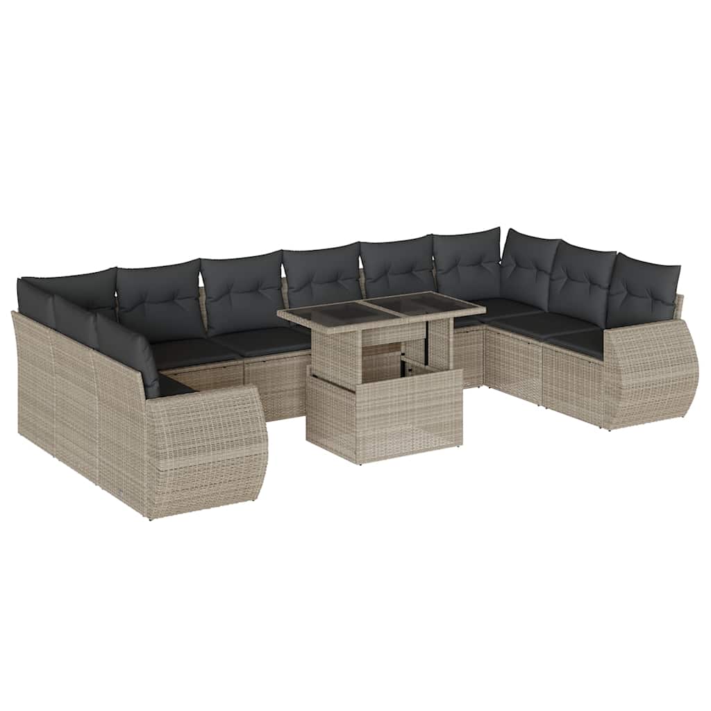 Set Divani da Giardino 11 pz con Cuscini in Polyrattan Grigio 3268782
