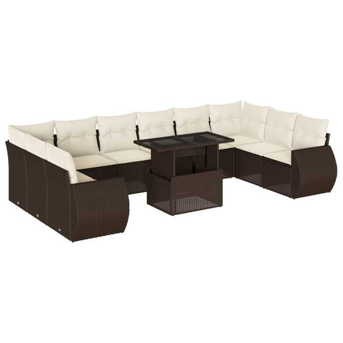 Set Divani da Giardino 11 pz con Cuscini Polyrattan Marrone 3268783