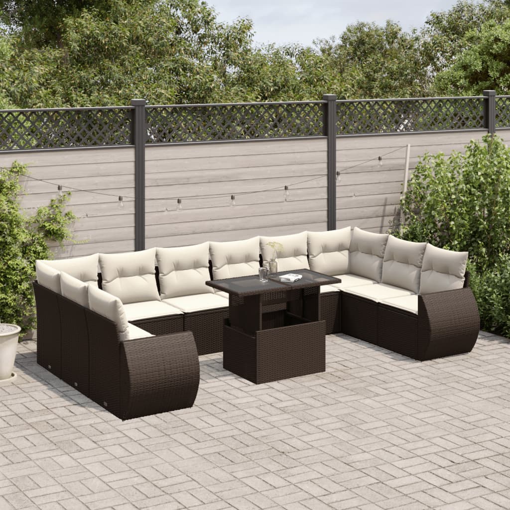 vidaXL Set Divani da Giardino 11 pz con Cuscini Polyrattan Marrone