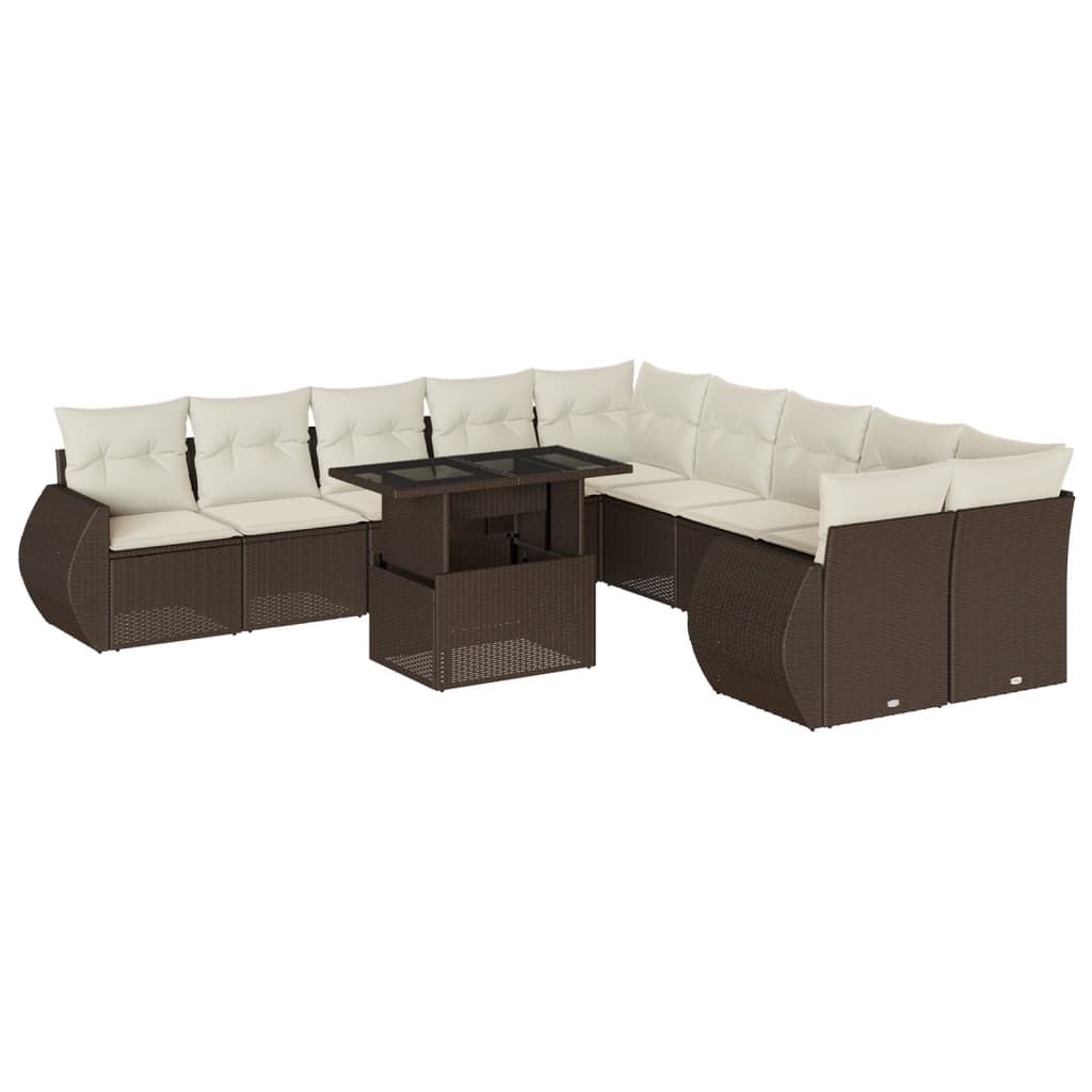 Set Divani da Giardino 11 pz con Cuscini Polyrattan Marrone 3268803