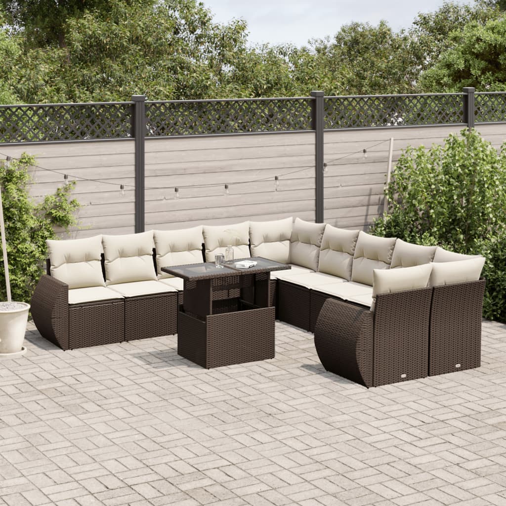 Set Divani da Giardino 11 pz con Cuscini Polyrattan Marrone 3268803