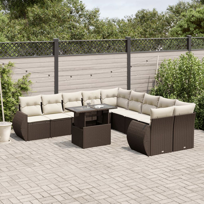 Set Divani da Giardino 11 pz con Cuscini Polyrattan Marrone 3268803