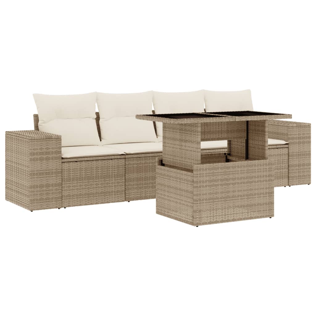 vidaXL Set Divano da Giardino 5 pz con Cuscini Beige in Polyrattan