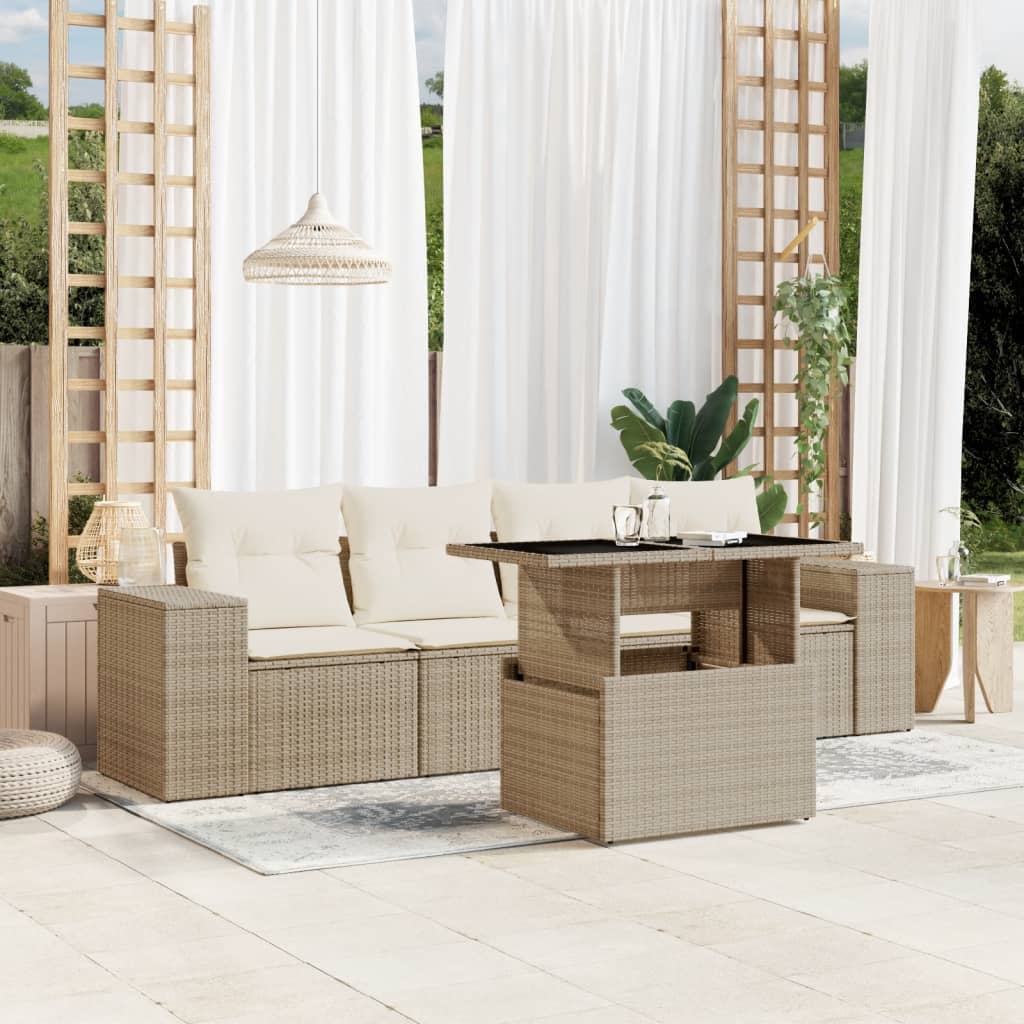 vidaXL Set Divano da Giardino 5 pz con Cuscini Beige in Polyrattan