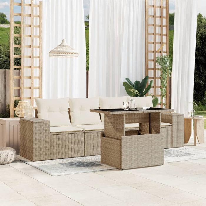 vidaXL Set Divano da Giardino 5 pz con Cuscini Beige in Polyrattan