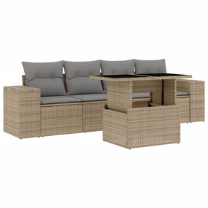 vidaXL Set Divano da Giardino 5 pz con Cuscini Beige in Polyrattan