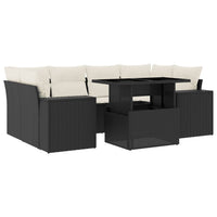 Set Divani da Giardino con Cuscini 7pz Nero Polyrattan