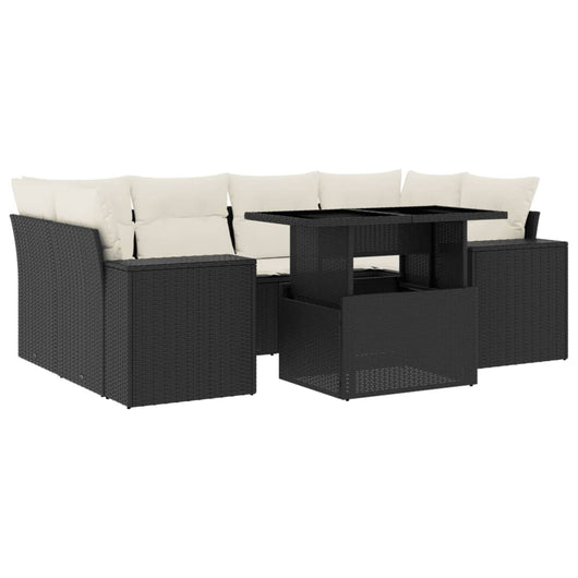 Set Divani da Giardino con Cuscini 7pz Nero Polyrattan