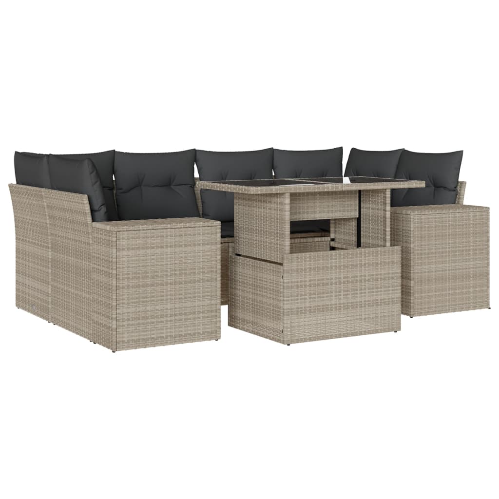 vidaXL Set Divani da Giardino 7pz con Cuscini Grigio Chiaro Polyrattan