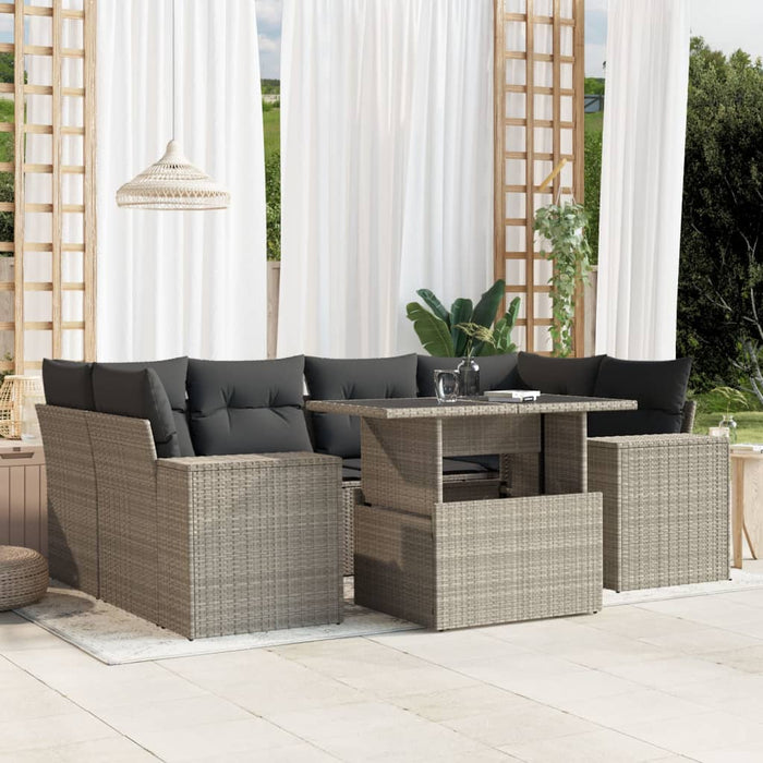 vidaXL Set Divani da Giardino 7pz con Cuscini Grigio Chiaro Polyrattan
