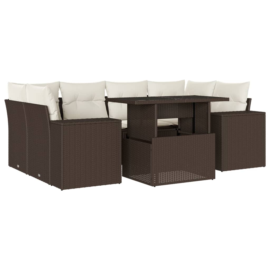 vidaXL Set Divani da Giardino 7 pz con Cuscini Marrone in Polyrattan