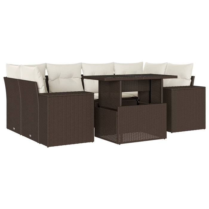 vidaXL Set Divani da Giardino 7 pz con Cuscini Marrone in Polyrattan