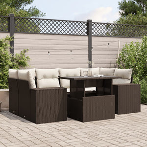 Set Divani da Giardino 7 pz con Cuscini Marrone in Polyrattan 3269023