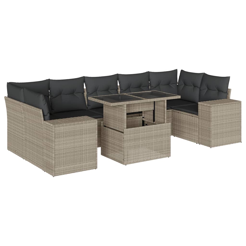 vidaXL Set Divano da Giardino 8pz con Cuscini Grigio Chiaro Polyrattan