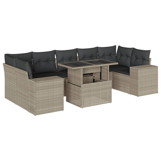 vidaXL Set Divano da Giardino 8pz con Cuscini Grigio Chiaro Polyrattan