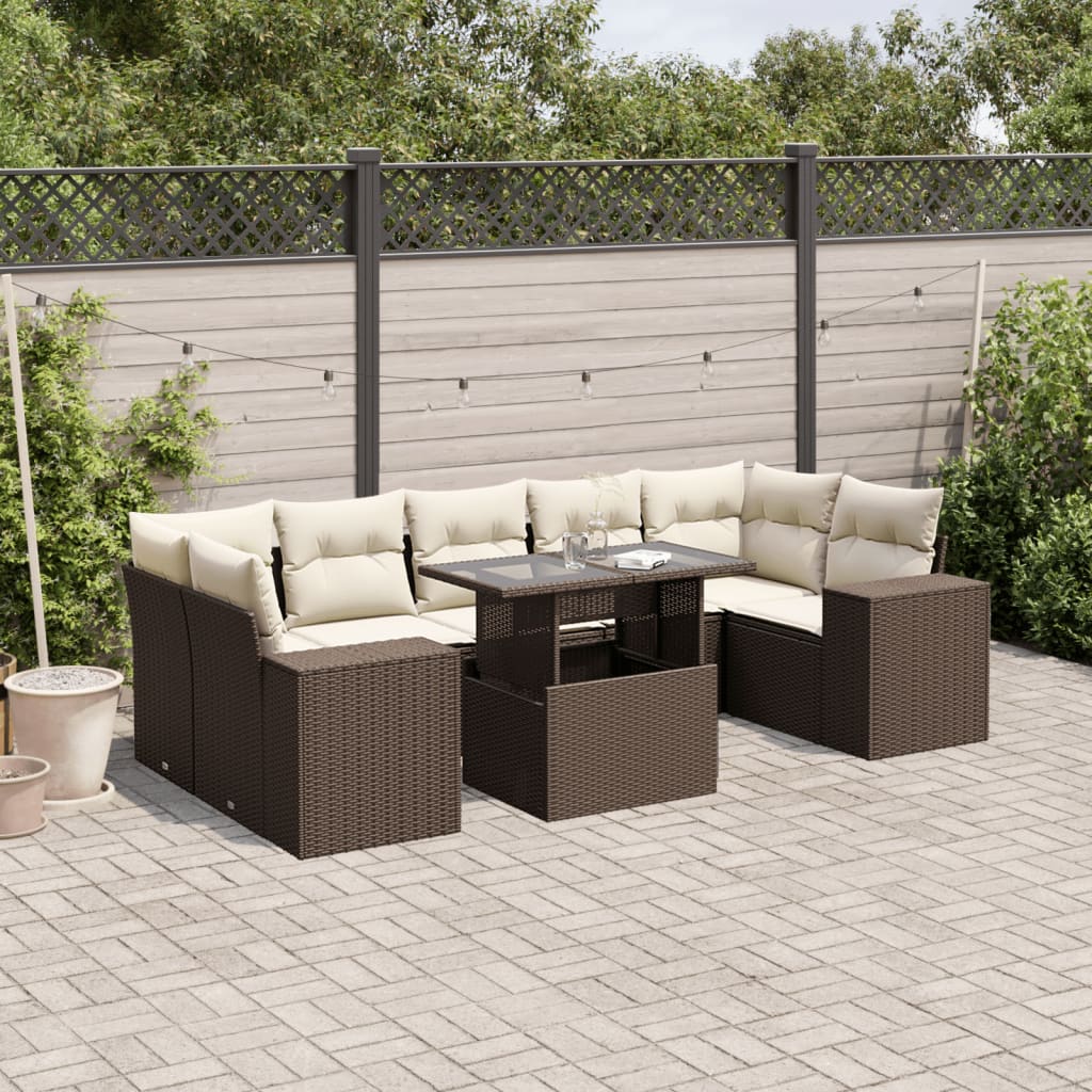 vidaXL Set Divani da Giardino 8 pz con Cuscini Marrone in Polyrattan